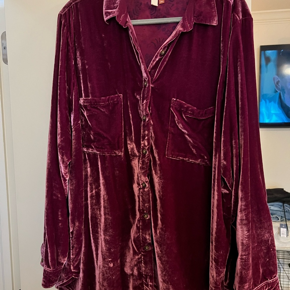 Anthropologie Pilcro Burgundy Velvet Shirt